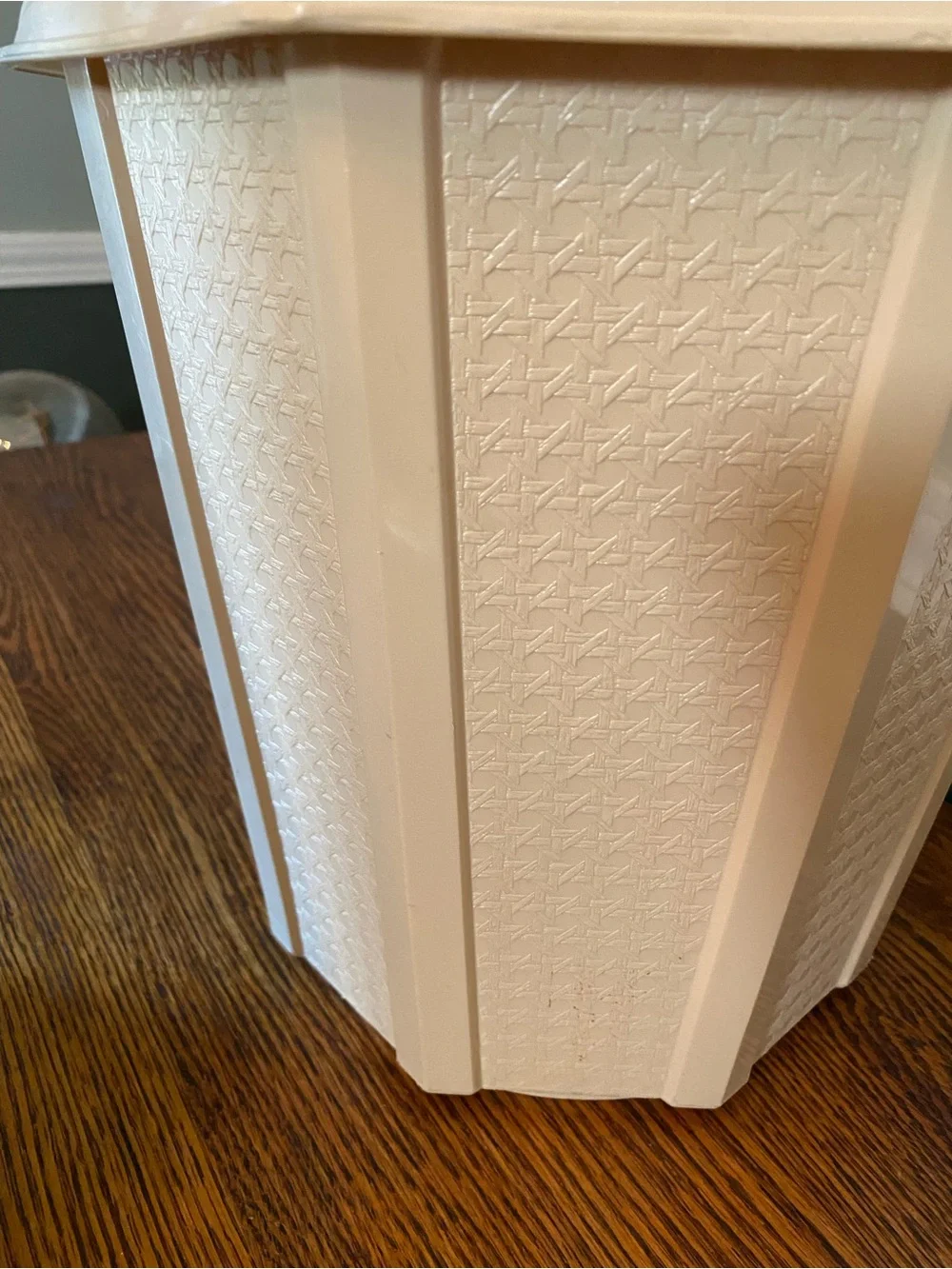 Vintage 1980s Beige Rubbermaid Trash Can Wastebasket Basketweave Fluted Octagon